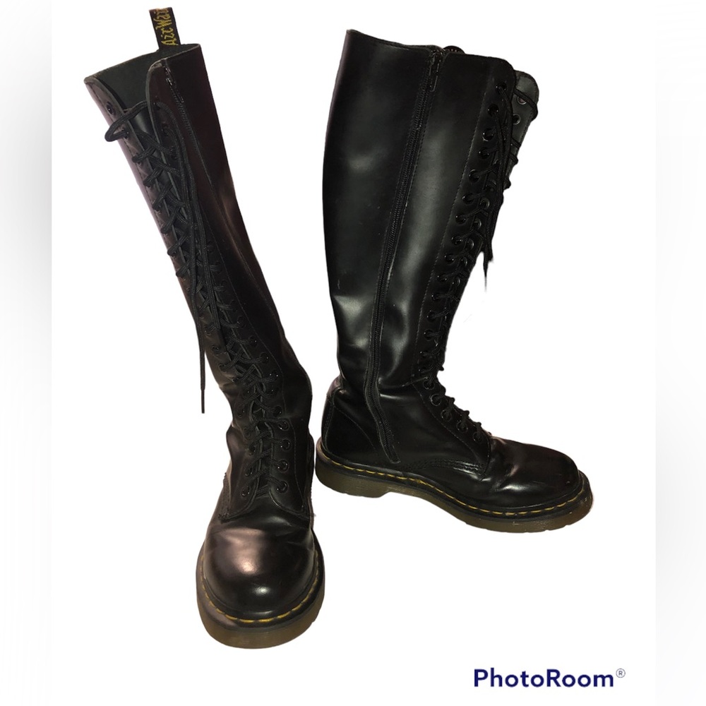 Dr Martens leather black knee boots size 7